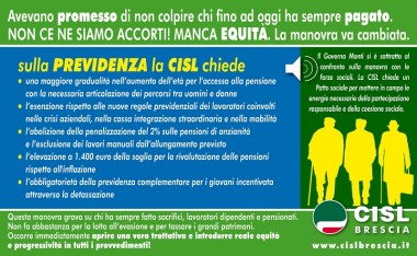 la prima delle inserzioni della Cisl per chiedere al Governo maggiore equità