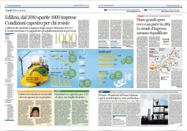 la doppia pagina del corriere brescia sulla crisi dell'edilizia